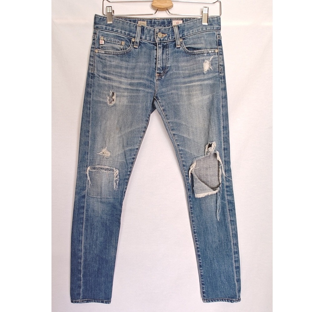 AG Adriano Goldschmied Nikki Relaxed Skinny Jeans Blue Distressed Low Rise 25R